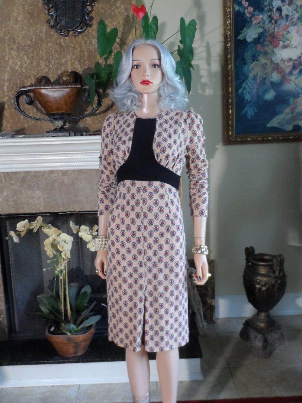 Marni Beige Red & Black Medallion Print Colorblock Dress Size IT 40 US 4
